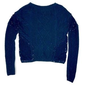 Abercrombie & Fitch Navy Crop Cable-Knit Crewneck Sweater S